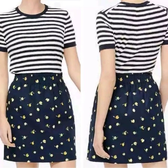 J. Crew Navy & Lemons Cotton Linen Skirt with Pockets paper bag waist 6 - Picture 1 of 11